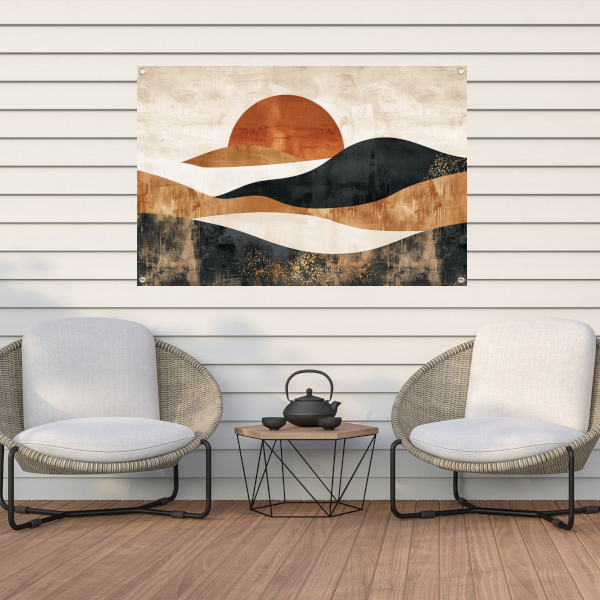 Sepia Tinten Abstracte Zonsondergang Kunst tuinposter