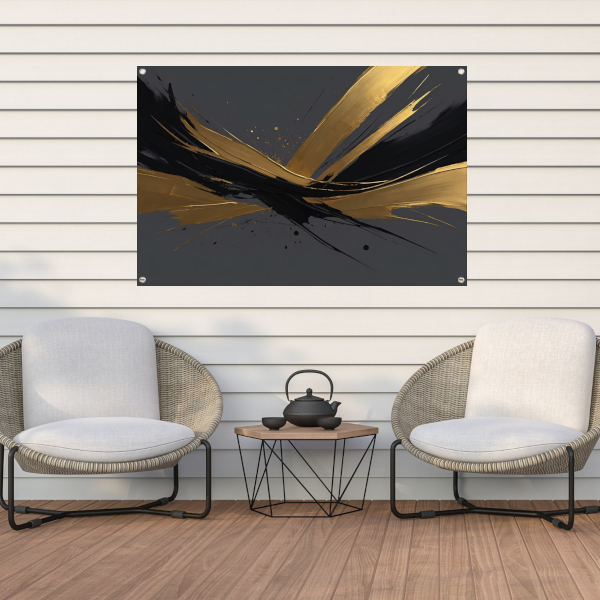 Dynamische Golven van Goud op Zwart tuinposter