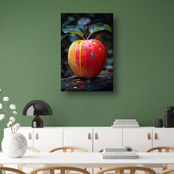 Rode appel met Abstract verfspatten canvas