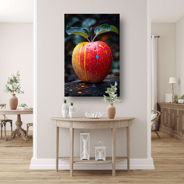 Rode appel met Abstract verfspatten canvas