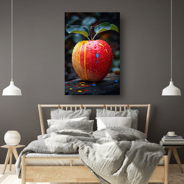 Rode appel met Abstract verfspatten canvas