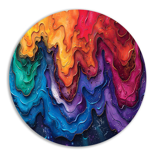 Abstract golven in blauw en wit aluminium muurcirkel