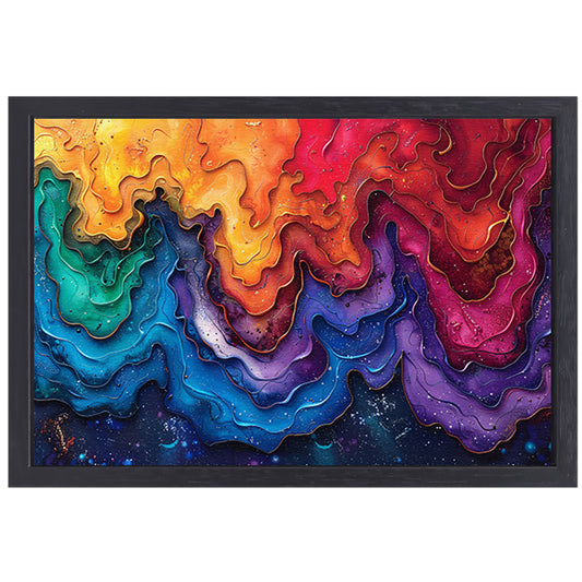 Abstract golven in blauw en wit canvas met baklijst