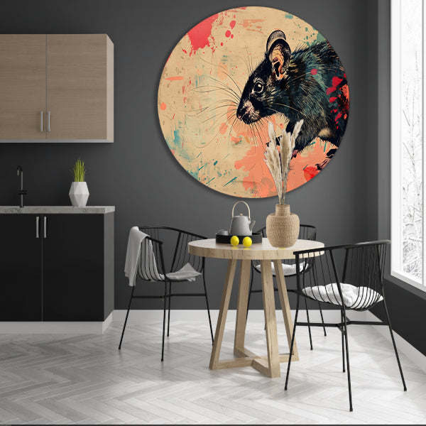 Expressieve rat in kleurrijke abstractie forex muurcirkel