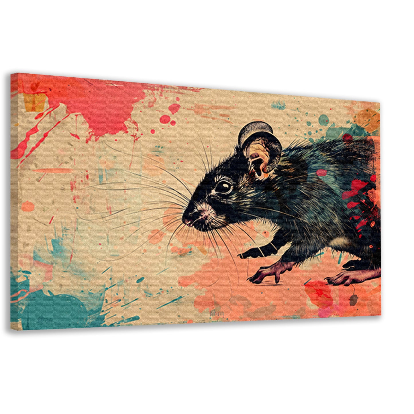 Expressieve rat in kleurrijke abstractie canvas