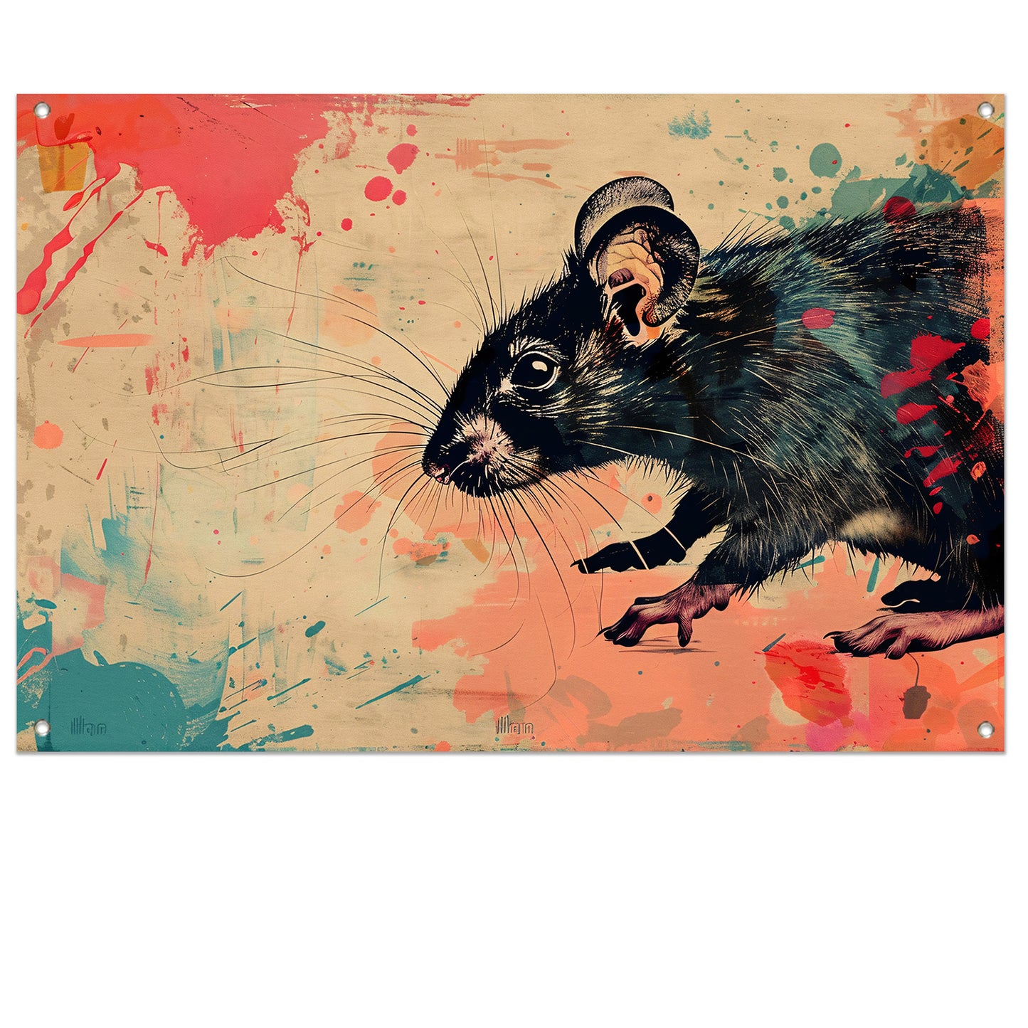 Expressieve rat in kleurrijke abstractie tuinposter