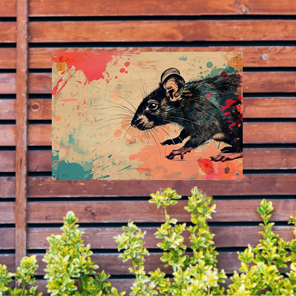 Expressieve rat in kleurrijke abstractie tuinposter