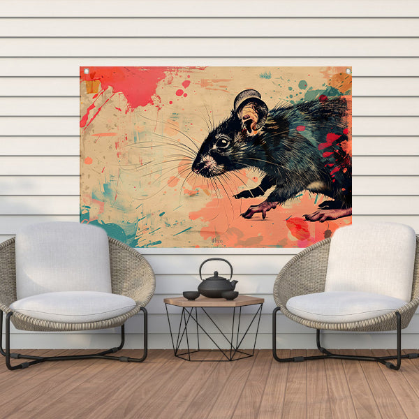 Expressieve rat in kleurrijke abstractie tuinposter
