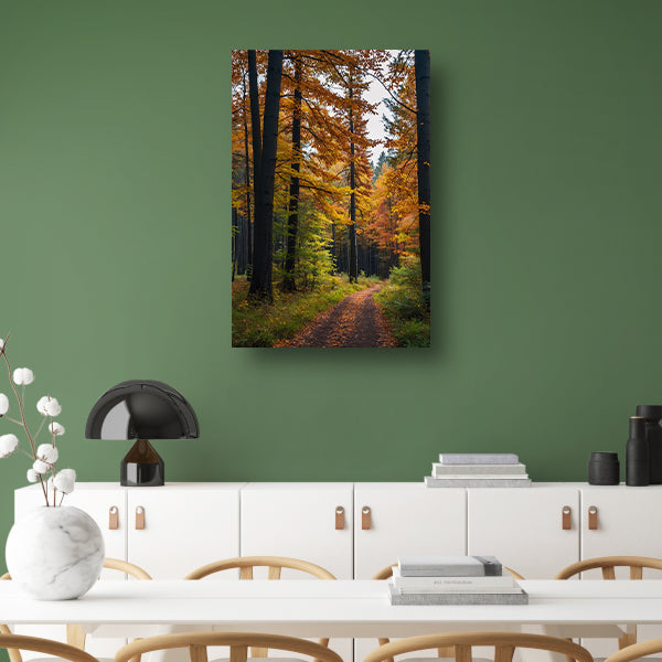 Betoverend herfstbos met kleurrijke bladeren poster