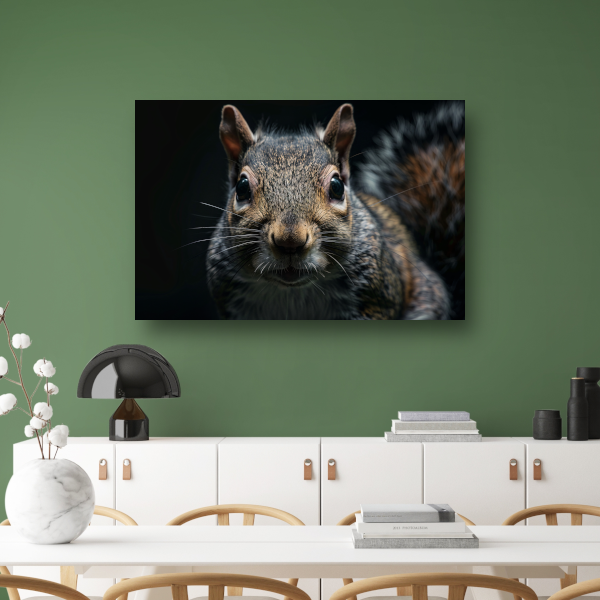 Close-up van een Eekhoorn in het Donker canvas met baklijst