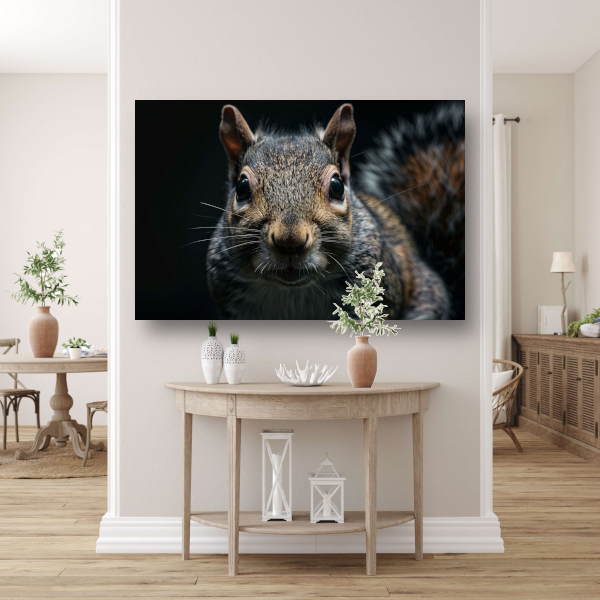 Close-up van een Eekhoorn in het Donker canvas met baklijst