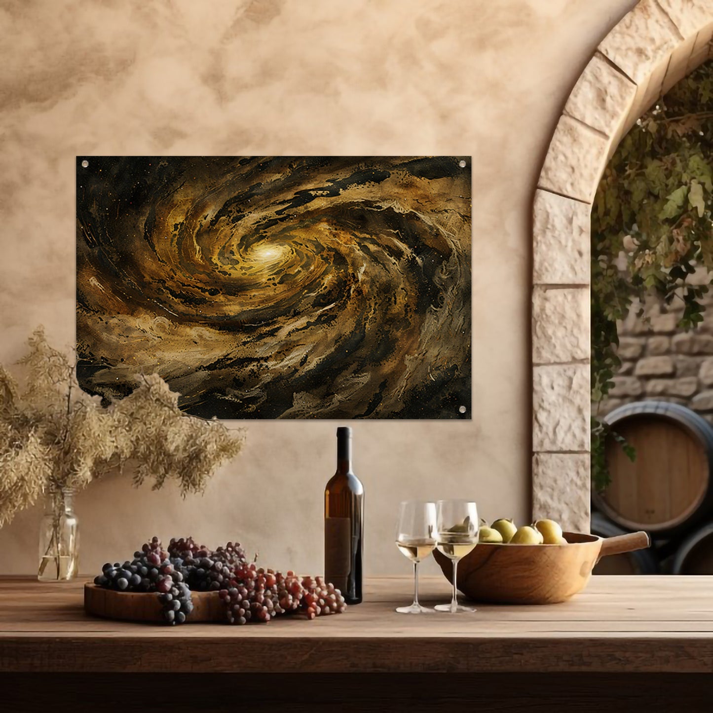 Van Goghs Melkwegspiraal: Een kosmisch nachtkunstwerk tuinposter