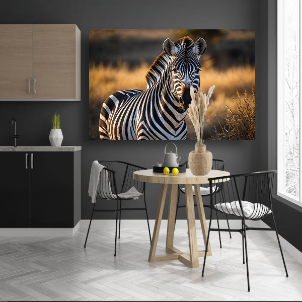 Zebra in natuurlijke omgeving bij zonsondergang poster