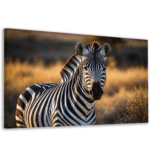 Zebra in natuurlijke omgeving bij zonsondergang canvas