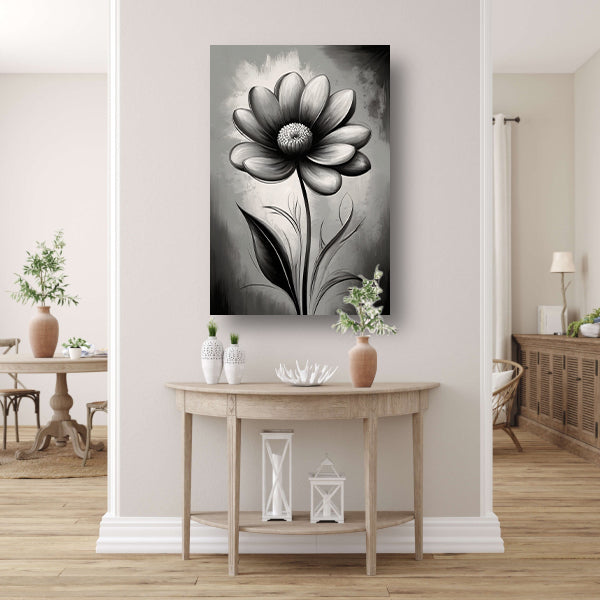 Abstracte Monochrome Bloem in Schaduwspel canvas met baklijst