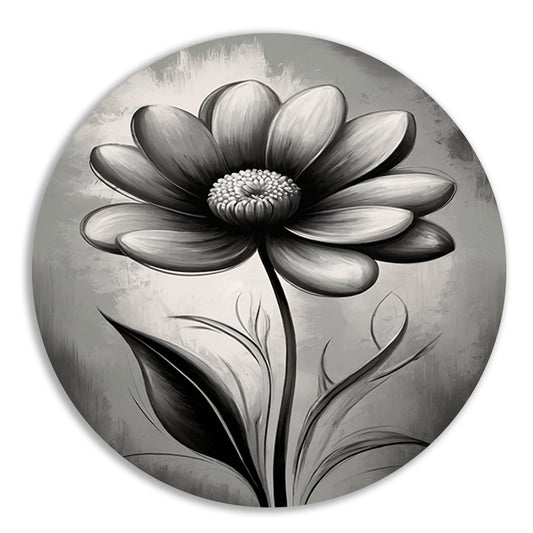 Abstracte Monochrome Bloem in Schaduwspel aluminium muurcirkel