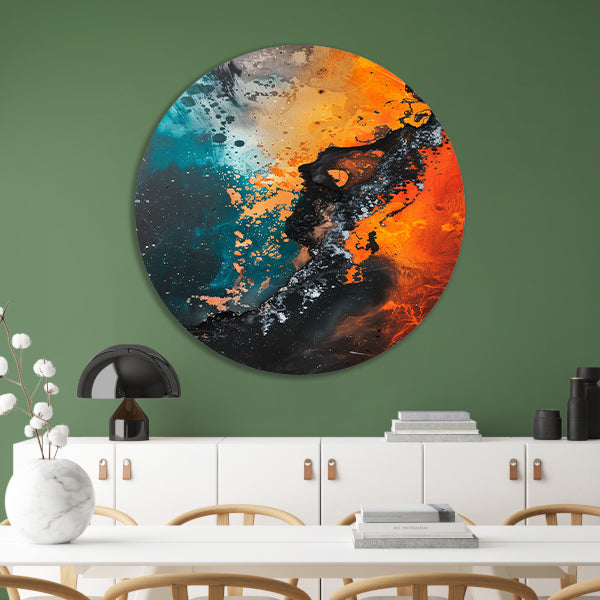 Abstract Explosie van Kleur en Energie aluminium muurcirkel