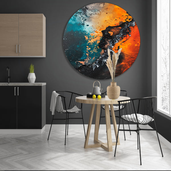 Abstract Explosie van Kleur en Energie aluminium muurcirkel