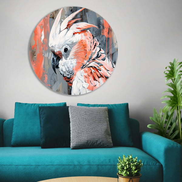 Abstracte schilderij van kleurrijke papegaai aluminium muurcirkel