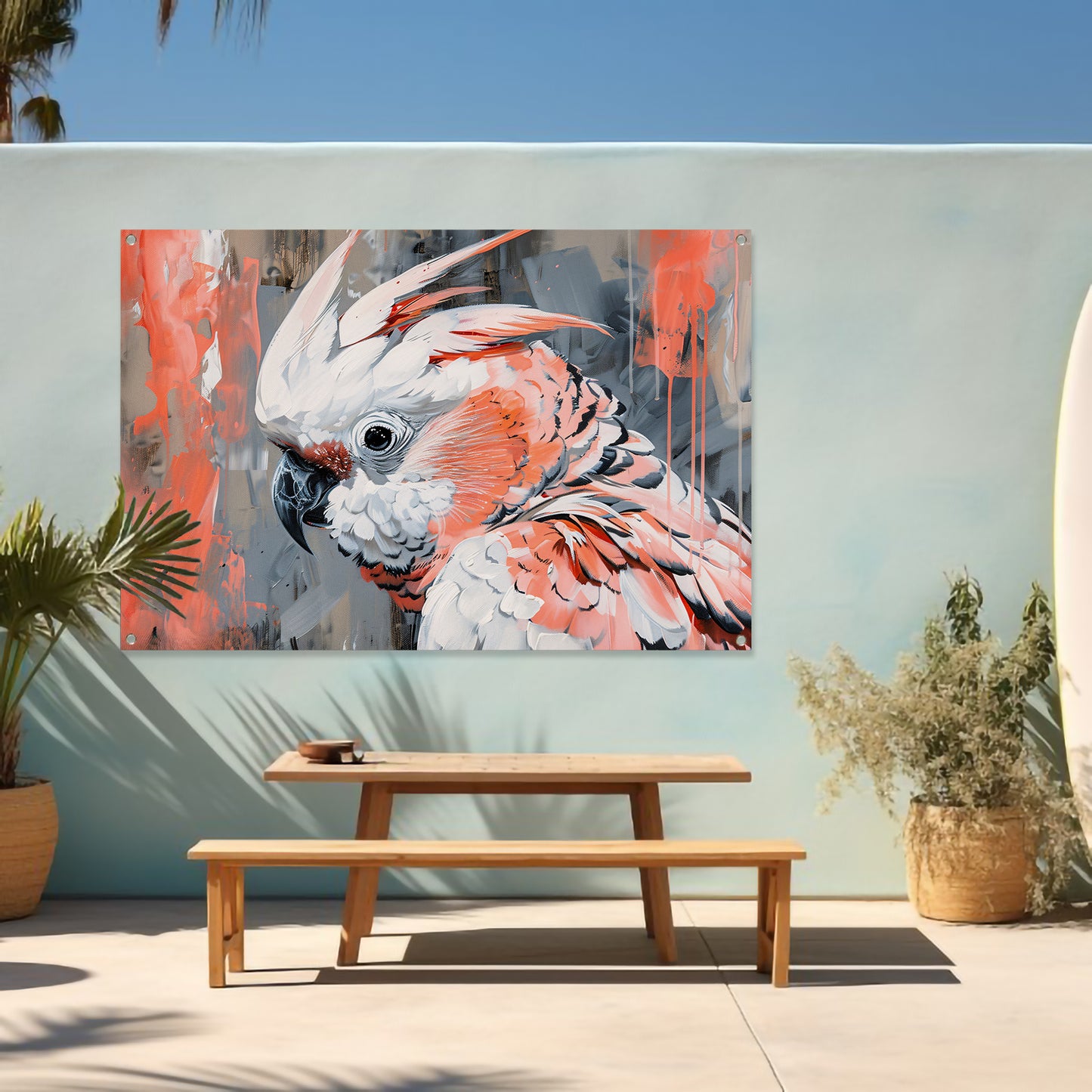 Abstracte schilderij van kleurrijke papegaai tuinposter