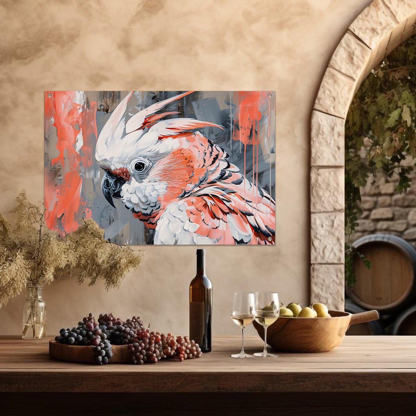 Abstracte schilderij van kleurrijke papegaai tuinposter