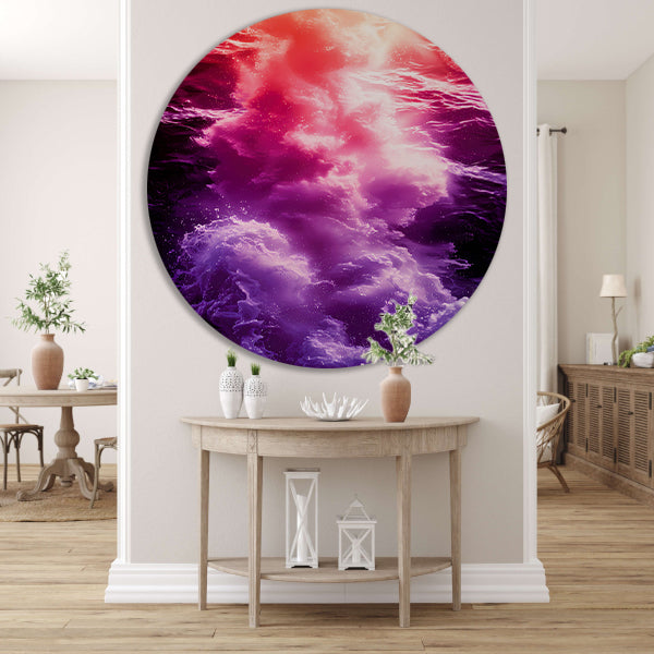 Abstracte kleurrijke golfkunst voor modern interieur aluminium muurcirkel