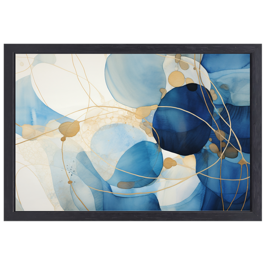 Abstracte Blauw en Goud Waterverf canvas met baklijst