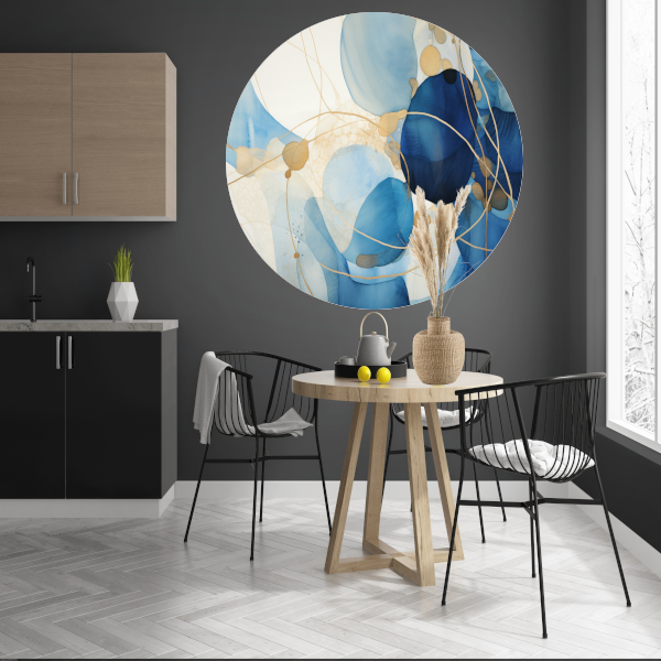 Abstracte Blauw en Goud Waterverf aluminium muurcirkel