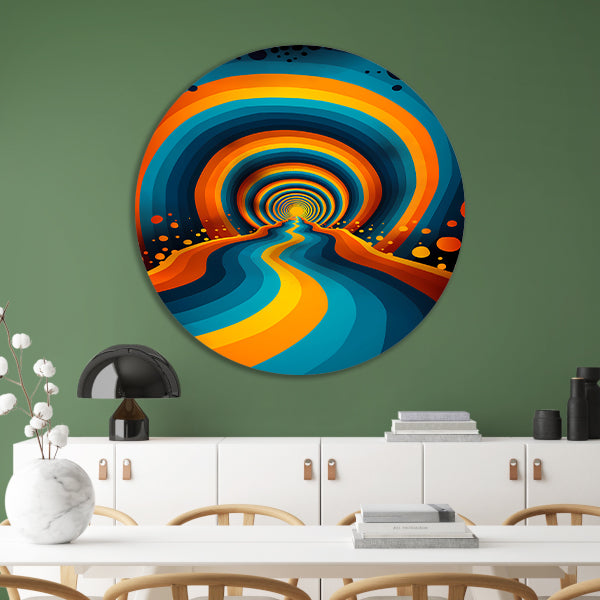 Psychedelische Tunnel in Levendige Kleuren aluminium muurcirkel