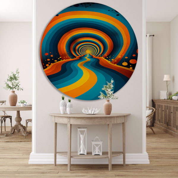 Psychedelische Tunnel in Levendige Kleuren aluminium muurcirkel