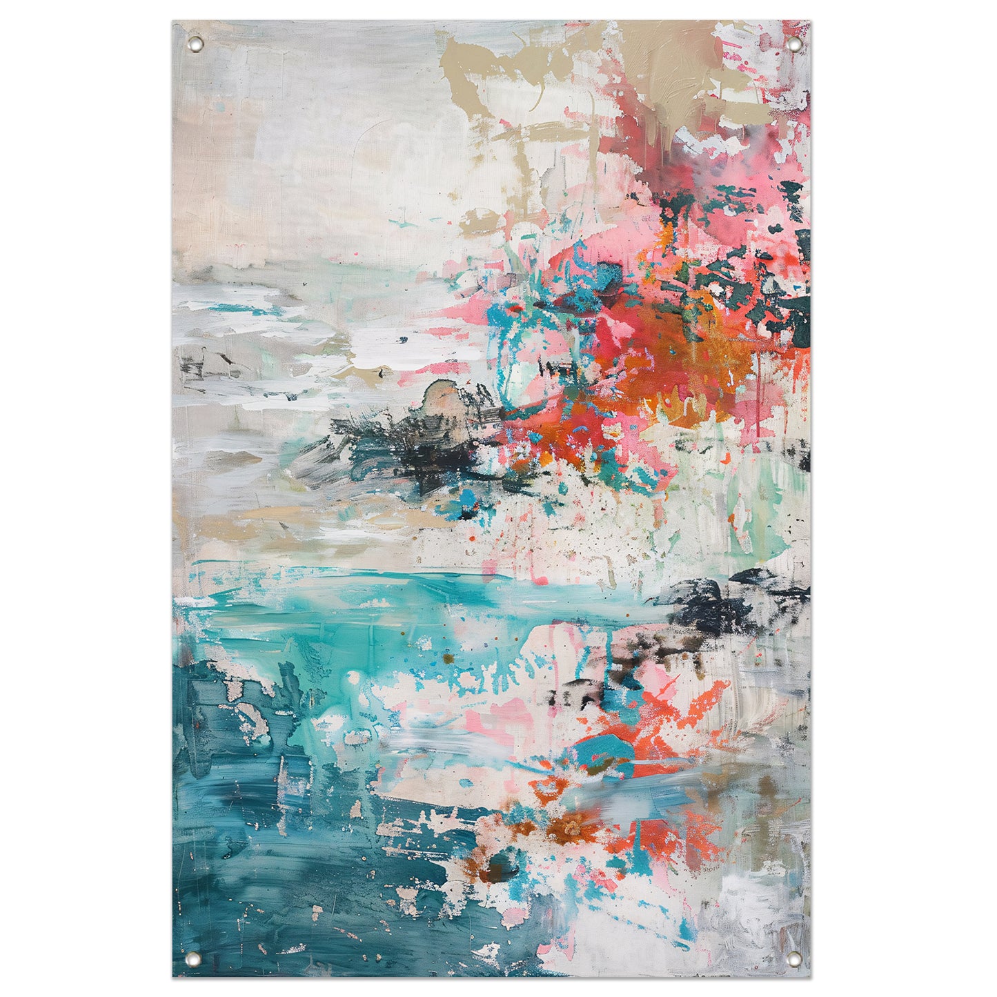Abstract schilderij van strand in heldere kleuren tuinposter