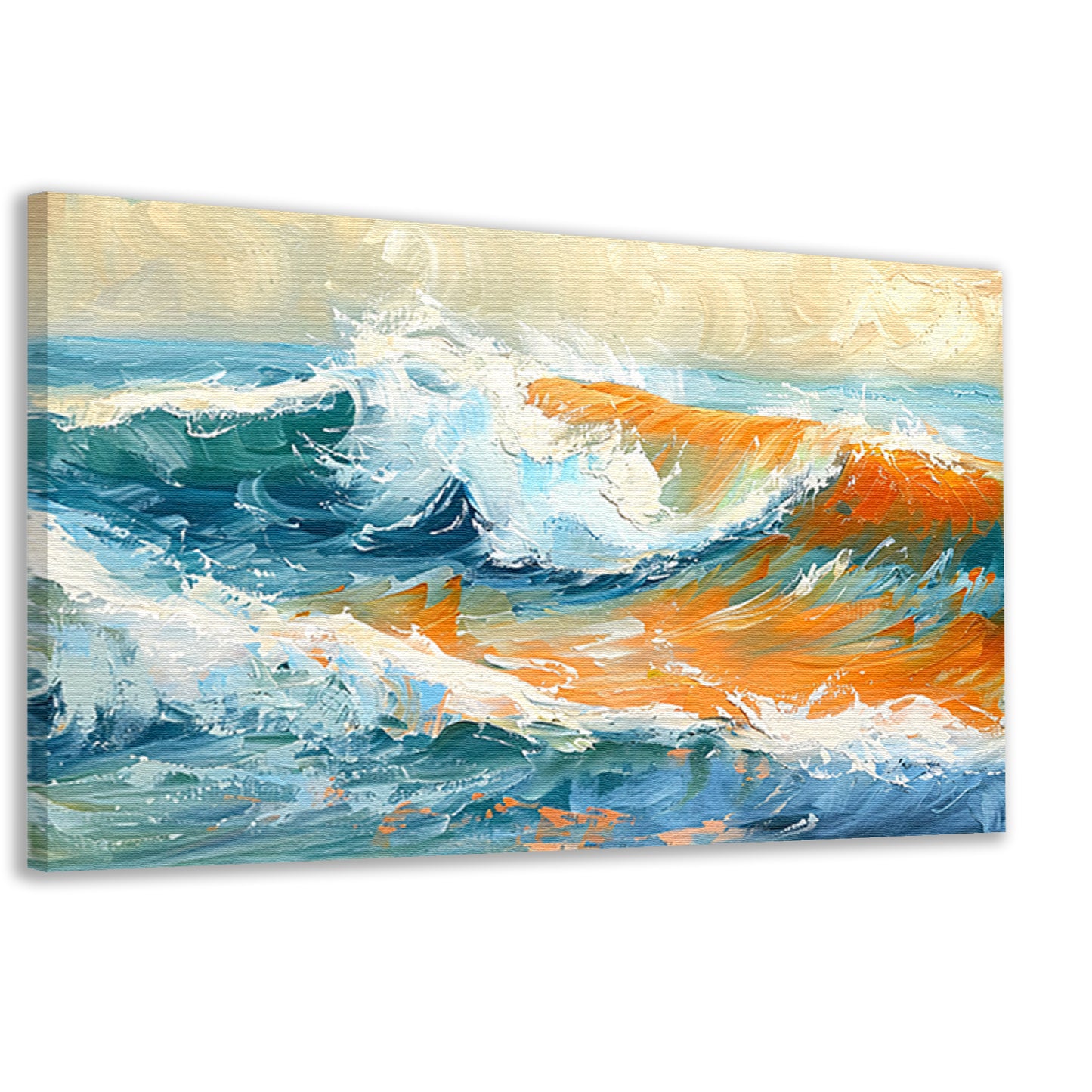 Kleurrijke golvende zee schilderij met dynamiek canvas