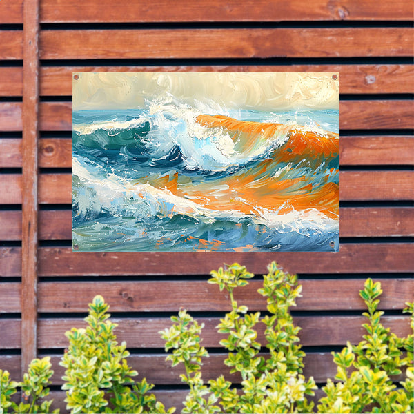 Kleurrijke golvende zee schilderij met dynamiek tuinposter
