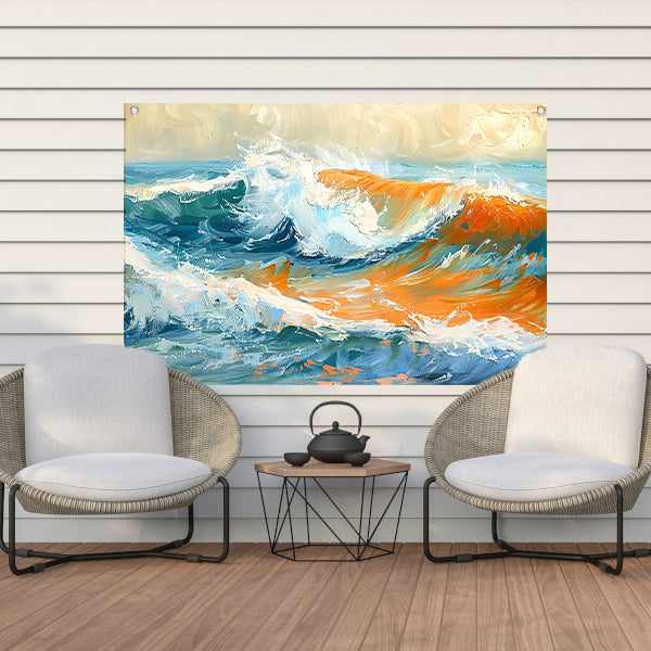 Kleurrijke golvende zee schilderij met dynamiek tuinposter
