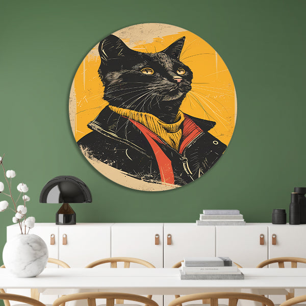 Cyberpunk Kat in Retro Stijl forex muurcirkel