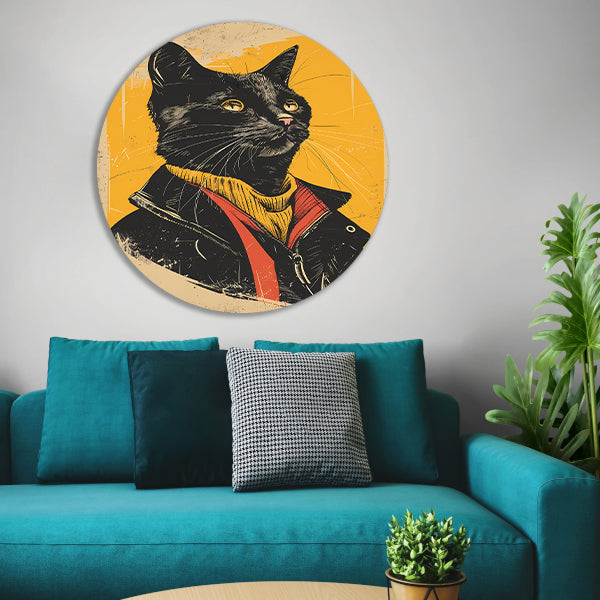 Cyberpunk Kat in Retro Stijl forex muurcirkel