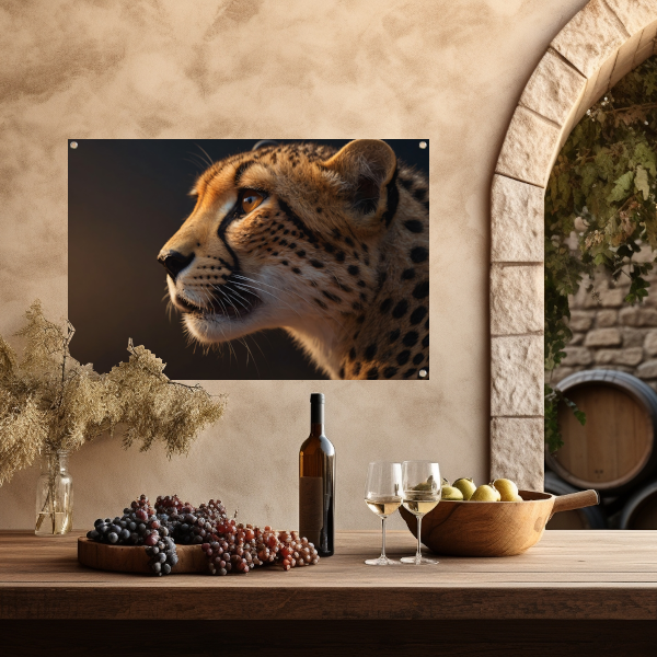 Intense blik van een majestueuze cheeta tuinposter