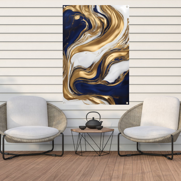 Golvend Goud en Marine Abstract Ontwerp tuinposter