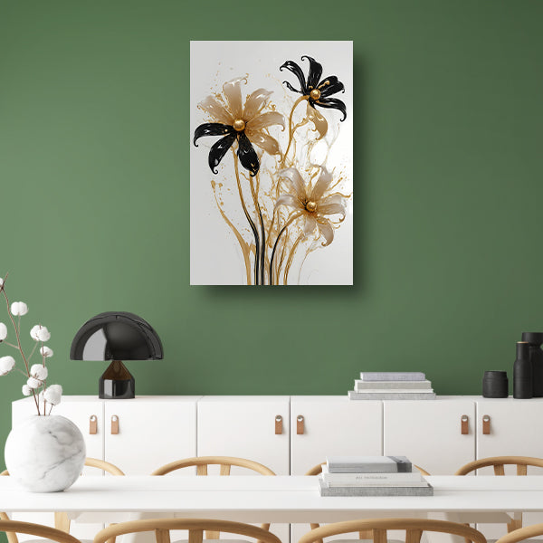 Abstracte Silhouetten van Gouden Bloemen poster