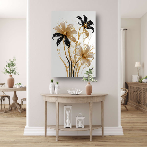 Abstracte Silhouetten van Gouden Bloemen poster