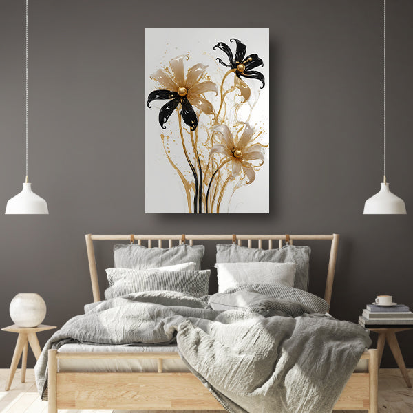 Abstracte Silhouetten van Gouden Bloemen poster
