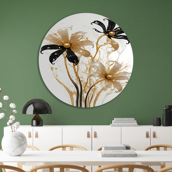 Abstracte Silhouetten van Gouden Bloemen forex muurcirkel