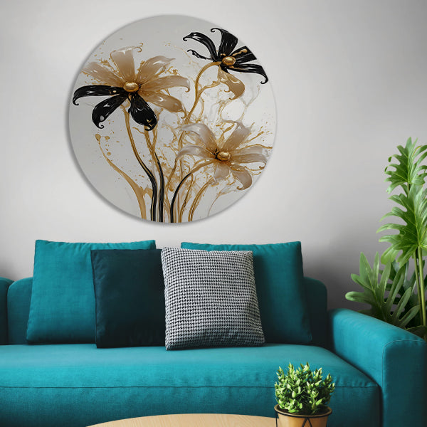 Abstracte Silhouetten van Gouden Bloemen forex muurcirkel