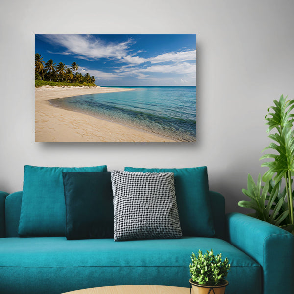 Tropisch strand met palmbomen en helder water canvas
