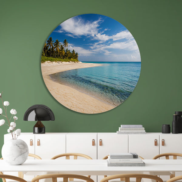 Tropisch strand met palmbomen en helder water forex muurcirkel