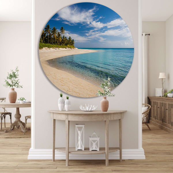 Tropisch strand met palmbomen en helder water forex muurcirkel