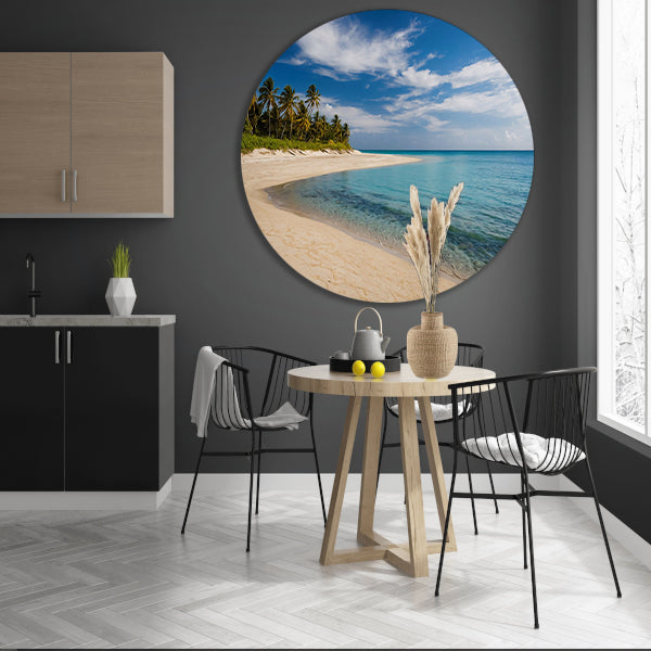 Tropisch strand met palmbomen en helder water forex muurcirkel