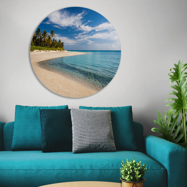 Tropisch strand met palmbomen en helder water forex muurcirkel
