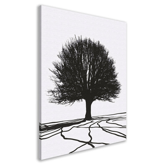 Boom silhouet met wortels in contrast canvas
