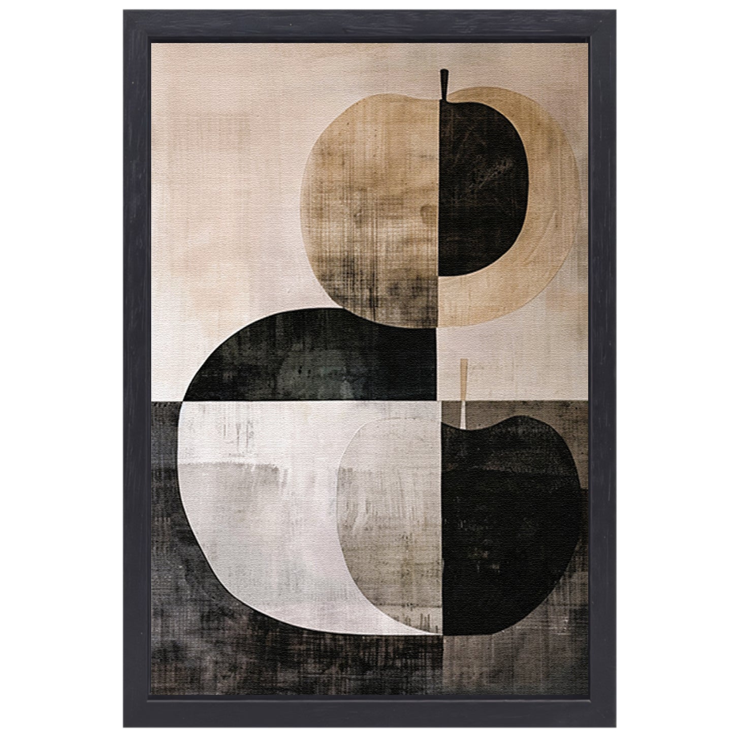 Geometrische appel in zwart-wit minimalisme canvas met baklijst